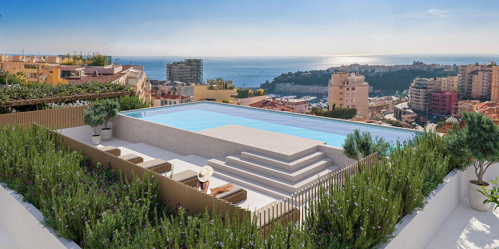 Here is the swimming pool on the roof of the 29 Beausoleil real estate program in Monaco.